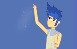 Size: 4296x2720 | Tagged: safe, artist:egtwiflash, flash sentry, human, equestria girls, g4, art, blue background, chef, clothes, fanfic art, male, simple background, solo, tattoo