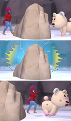 Size: 1920x3240 | Tagged: safe, artist:papadragon69, tempest shadow, bear, polar bear, anthro, plantigrade anthro, g4, 3d, animal crossing, attack, breasts, busty tempest shadow, chase, clothes, fight, lightning, not today, old master q, parody, reference, source filmmaker, trauma, tutu (animal crossing)