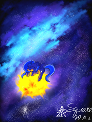 Size: 3456x4608 | Tagged: safe, artist:square#01, princess luna, alicorn, pony, g4, female, mare, signature, space, stars, sun, tangible heavenly object