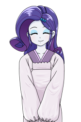 Size: 848x1268 | Tagged: safe, artist:batipin, rarity, equestria girls, g4, apron, clothes, cute, eyes closed, female, kappogi, raribetes, simple background, smiling, solo, transparent background