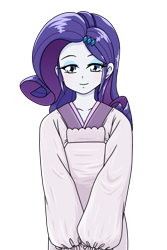 Size: 848x1268 | Tagged: safe, alternate version, artist:batipin, rarity, equestria girls, g4, apron, clothes, female, kappogi, looking at you, simple background, smiling, solo, transparent background