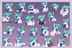 Size: 6000x4000 | Tagged: safe, artist:yakovlev-vad, princess celestia, alicorn, pony, g4, absurd resolution, alternate hairstyle, angry, banana, blushing, book, commission, cup, cute, cutelestia, emotional spectrum, emotions, eye clipping through hair, eyebrows, eyebrows visible through hair, eyes closed, fan, female, food, glowing horn, grin, happy, horn, juice, juice box, lacrimal caruncle, magic, mare, multeity, open mouth, reading, slender, smiling, solo, sternocleidomastoid, tea, teacup, telekinesis, thin, wide eyes
