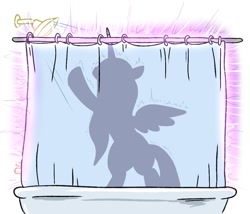 Size: 1064x910 | Tagged: safe, artist:jargon scott, part of a set, princess cadance, alicorn, pony, g4, bathtub, bipedal, curtains, female, mare, princess of love, shower, shower curtain, silhouette, singing, solo, standing