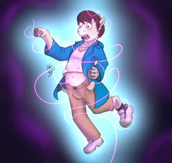 Size: 2900x2732 | Tagged: safe, artist:denton, part of a set, human, abstract background, clothes, fingers fusing, high res, human to pony, magic, male, mid-transformation, open mouth, pants, shirt, shoes, solo, transformation, transformation sequence