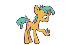 Size: 400x253 | Tagged: safe, artist:fizpup, snails, pony, snail, unicorn, g4, bow, colt, cute, diasnails, februpony, foal, male, namesake, profile, pun, simple background, solo, tail bow, visual pun, white background