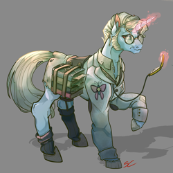 Size: 8661x8661 | Tagged: safe, artist:sourcherry, oc, oc only, oc:page turner, pony, unicorn, fallout equestria, fallout equestria: red 36, absurd resolution, book, clothes, commission, fanfic art, followers, glasses, hipposandals, lab coat, magic, sideburns, socks, solo, telekinesis