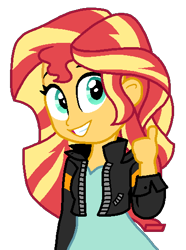 Size: 390x525 | Tagged: safe, artist:jario, derpibooru exclusive, sunset shimmer, human, equestria girls, g4, digital art, female, grin, looking at you, simple background, smiling, solo, thumbs up, transparent background