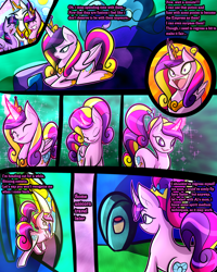 Size: 2400x3000 | Tagged: safe, artist:keytee-chan, pear butter, princess cadance, princess celestia, twilight sparkle, alicorn, pony, unicorn, comic:the great big fusion 4 - mother of all, g4, age regression, fusion, high res, teen princess cadance, twilight sparkle (alicorn)