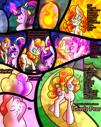 Size: 2400x3000 | Tagged: safe, artist:keytee-chan, pear butter, princess cadance, oc, oc:lovely pear, earth pony, pony, unicorn, comic:the great big fusion 4 - mother of all, g4, fusion, high res, resurrection