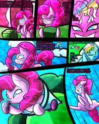 Size: 2400x3000 | Tagged: safe, artist:keytee-chan, pinkie pie, rainbow dash, earth pony, pegasus, pony, comic:the great big fusion 1 remake, g4, breaking the fourth wall, fusion, high res