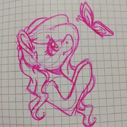 Size: 1080x1080 | Tagged: safe, artist:tessa_key_, oc, oc only, butterfly, earth pony, pony, bust, earth pony oc, graph paper, lineart, looking up, traditional art