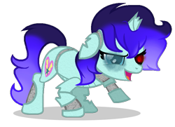 Size: 767x555 | Tagged: safe, artist:aquabright0219, oc, oc only, oc:aqua bright, pony, undead, unicorn, zombie, zombie pony, broken horn, glowing horn, heterochromia, horn, open mouth, simple background, solo, torn ear, transparent background, unicorn oc