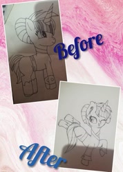 Size: 1440x2028 | Tagged: safe, artist:aquabright0219, oc, oc only, pony, unicorn, clothes, duo, horn, one eye closed, raised hoof, redraw, smiling, traditional art, unicorn oc, wink