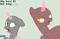 Size: 1024x672 | Tagged: safe, artist:bonbon9696, oc, oc only, alicorn, pony, alicorn oc, bald, base, bust, duo, gray background, horn, open mouth, scared, simple background, wings