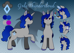 Size: 3500x2500 | Tagged: safe, artist:69beas, oc, oc only, oc:gale thundercloud, pony, unicorn, digital art, female, high res, mare, reference sheet, solo