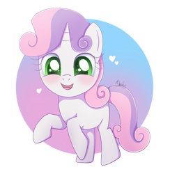 Size: 1024x1048 | Tagged: safe, artist:nnaly, sweetie belle, pony, unicorn, g4, blank flank, blushing, cute, diasweetes, female, filly, heart, looking at you, open mouth, solo, sparkly eyes