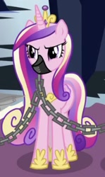 Size: 314x526 | Tagged: safe, screencap, princess cadance, pony, g4, the beginning of the end, chains, cropped, gag, muzzle gag, solo