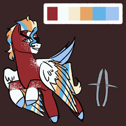 Size: 1063x1063 | Tagged: safe, artist:lieutenantcactus, oc, oc only, oc:spear shaft, pegasus, pony, color palette, colored hooves, colored wings, eyepatch, freckles, magical gay spawn, multicolored wings, offspring, parent:flash magnus, parent:rockhoof, parents:rockmagnus, solo, tail feathers, wings