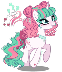 Size: 1200x1400 | Tagged: safe, artist:gihhbloonde, oc, oc only, unnamed oc, pony, unicorn, bow, choker, collar, cyan eyes, eyeshadow, female, gradient mane, grin, hair bun, hoof heart, horn, lightly watermarked, magical lesbian spawn, makeup, mare, offspring, parent:gusty, parent:pinkie pie, simple background, smiling, solo, space buns, tail bow, transparent background, trotting, underhoof, unicorn oc, watermark