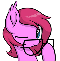 Size: 2000x2041 | Tagged: safe, artist:one4pony, oc, oc only, oc:cheery bell, bat pony, pony, bat pony oc, glasses, high res, one eye closed, simple background, solo, transparent background
