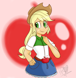 Size: 900x928 | Tagged: safe, artist:heartbeat420, applejack, equestria girls, g4, female, smiling, solo