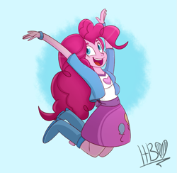 Size: 1129x1102 | Tagged: safe, artist:heartbeat420, pinkie pie, equestria girls, g4, female, jumping, open mouth, ponk, solo