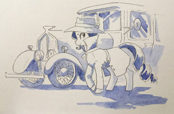 Size: 600x395 | Tagged: safe, artist:adeptus-monitus, rarity, pony, unicorn, g4, car, detective rarity, solo, traditional art, watercolor painting