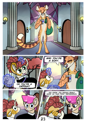 Size: 2100x3000 | Tagged: safe, artist:loryska, oc, oc:clarabelle, oc:conundrum solar flare, oc:mezzanine, abyssinian, hybrid, pony, zony, comic:friendship grows, adopted offspring, ear fluff, facehoof, floppy ears, high res, magic, offspring, parent:quibble pants, parent:rainbow dash, parent:sweetie belle, parents:quibbledash, scroll, telekinesis