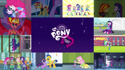 Size: 1964x1105 | Tagged: safe, edit, edited screencap, editor:quoterific, screencap, applejack, flash sentry, fluttershy, pinkie pie, rainbow dash, rarity, spike, sunset shimmer, twilight sparkle, alicorn, dog, pegasus, pony, unicorn, equestria girls, g4, my little pony equestria girls, angry, applejack's hat, armor, backpack, bag, big crown thingy, boots, butt, canterlot high, clothes, cowboy hat, crown, element of magic, eyes closed, faceplant, female, football, friendshipping, hat, hoof shoes, humane five, jewelry, kick, male, nose in the air, open mouth, plot, regalia, saddle bag, shoes, sitting, spike the dog, sunset satan, twilight sparkle (alicorn), walking