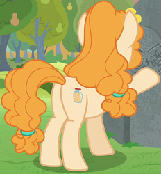 Size: 691x745 | Tagged: safe, screencap, pear butter, earth pony, pony, g4, the perfect pear, butt, cropped, female, mare, pear butt, plot, raised hoof, solo