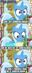 Size: 335x752 | Tagged: safe, edit, edited screencap, screencap, trixie, pony, unicorn, g4, student counsel, comic, female, mare, meme, screencap comic, solo, spanish, text, translated in the comments