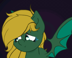 Size: 1344x1080 | Tagged: safe, artist:theotherpony, oc, oc only, oc:midnight lightning, bat pony, pony, animated, bat wings, blushing, commission, cute, eyeshadow, fangs, female, gif, kissing, looking at you, looking away, makeup, ocbetes, perfect loop, wings, ych result