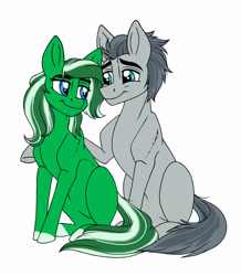 Size: 4732x5426 | Tagged: safe, artist:celestial-rainstorm, oc, oc only, oc:emerald snow, oc:steel mustang, earth pony, pony, absurd resolution, female, male, mare, simple background, stallion, white background