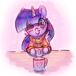 Size: 1022x1018 | Tagged: safe, artist:wavecipher, twilight sparkle, alicorn, pony, g4, blushing, clothes, cute, female, heart, heart eyes, looking at you, mare, mug, one eye closed, solo, sweater, twiabetes, twilight sparkle (alicorn), wingding eyes, wink, winking at you