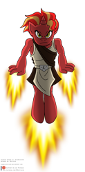 Size: 1500x3060 | Tagged: safe, artist:niban-destikim, oc, oc only, oc:pyro, unicorn, anthro, unguligrade anthro, clothes, fire, flying, horn, looking at you, male, no source, patreon, patreon logo, patreon reward, simple background, solo, transparent background