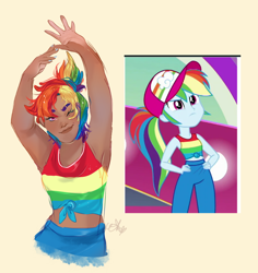 Size: 746x791 | Tagged: safe, artist:bunnari, rainbow dash, human, equestria girls, equestria girls specials, g4, my little pony equestria girls: better together, my little pony equestria girls: spring breakdown, alternate hairstyle, armpits, baseball cap, cap, cruise outfit, dark skin, female, hat, human coloration, humanized, midriff, nail polish, one eye closed, solo, wink