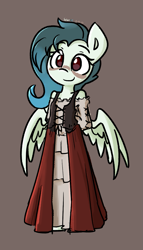 Size: 745x1300 | Tagged: safe, artist:spheedc, oc, oc only, oc:ethereal pelagia, pegasus, anthro, arm behind back, clothes, cute, dress, feathered wings, female, filly, looking at you, pegasus oc, simple background, smiling, solo, spread wings, standing, wings, wings down