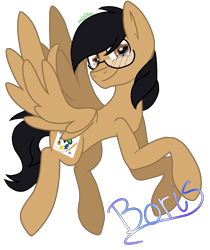 Size: 2100x2500 | Tagged: safe, artist:juliet-gwolf18, oc, oc only, oc:boris, pegasus, pony, glasses, high res, male, pegasus oc, simple background, smiling, solo, stallion, transparent background, wings