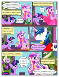 Size: 612x792 | Tagged: safe, artist:newbiespud, edit, edited screencap, screencap, princess cadance, shining armor, twilight sparkle, alicorn, pony, unicorn, comic:friendship is dragons, a canterlot wedding, g4, season 2, changeling slime, clothes, comic, dialogue, eyelashes, eyes closed, female, glowing horn, hoof shoes, horn, male, mare, messy mane, mind control, peytral, screencap comic, smiling, stallion, stuck, unicorn twilight, wings