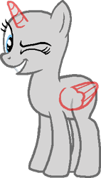 Size: 245x432 | Tagged: safe, artist:beanbases, oc, oc only, alicorn, pony, alicorn oc, bald, base, eyelashes, female, grin, horn, mare, one eye closed, simple background, smiling, solo, transparent background, wings, wink