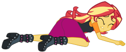 Size: 1858x775 | Tagged: safe, artist:gmaplay, sunset shimmer, cheer you on, equestria girls, g4, my little pony equestria girls: better together, clothes, eyes closed, leather vest, shoes, shoulderless shirt, simple background, skirt, solo, transparent background, vector