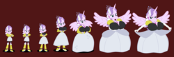 Size: 2001x664 | Tagged: safe, artist:magerblutooth, diamond tiara, alicorn, anthro, equestria girls, g4, age progression, alicornified, ascension enhancement, big breasts, boots, breast expansion, breasts, brown background, busty diamond tiara, cleavage, clothes, commission, dress, ear piercing, earring, gown, grin, grope, growth, hairclip, high heel boots, huge breasts, human to anthro, jewelry, looking at you, necklace, older, older diamond tiara, piercing, race swap, remote, self grope, shoes, simple background, smiling, solo, spread wings, story included, tiara, tiaracorn, transformation, transformation sequence, transforming clothes, wings