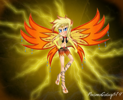 Size: 3441x2793 | Tagged: safe, artist:lumi-infinite64, artist:prismagalaxy514, artist:selenaede, fairy, human, equestria girls, g4, accessory, alternate hairstyle, barefoot, barely eqg related, clothes, colored wings, crossover, enchantix, equestria girls style, equestria girls-ified, fairy couture, fairy wings, fairyized, feet, gemstones, gloves, gradient wings, headpiece, high res, johnny test, johnny test (character), long gloves, long hair, male, orange wings, shorts, solo, thunder, wings, winx, winx club, winxified