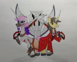 Size: 2897x2340 | Tagged: safe, artist:bsw421, oc, oc:captain marvelous, oc:tormenta, pony, undead, unicorn, zombie, zombie pony, clothes, curved horn, egypt, egyptian, egyptian pony, high res, horn, photo, pirate, power rangers, saber, skirt, super sentai, weapon