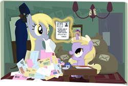 Size: 349x234 | Tagged: safe, artist:nelnobody, derpy hooves, dinky hooves, pegasus, pony, unicorn, g4, envelope, female, magic, mail, mother and child, mother and daughter