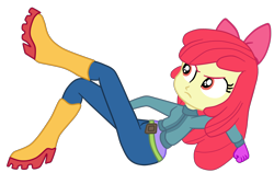 Size: 3028x2038 | Tagged: safe, artist:gmaplay, apple bloom, equestria girls, g4, my little pony equestria girls: summertime shorts, the canterlot movie club, apple bloom's bow, belt, boots, bow, clothes, hair bow, high res, jacket, leggings, shoes, simple background, solo, transparent background