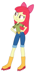 Size: 1722x3517 | Tagged: safe, artist:gmaplay, apple bloom, equestria girls, g4, my little pony equestria girls: summertime shorts, the canterlot movie club, apple bloom's bow, belt, boots, bow, clothes, hair bow, hand on hip, jeans, pants, shirt, shoes, simple background, solo, transparent background