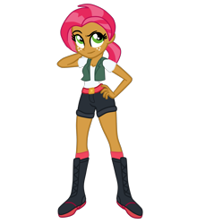 Size: 2089x2372 | Tagged: safe, artist:gmaplay, babs seed, equestria girls, g4, arm behind head, base used, belt, boots, clothes, confident, denim shorts, equestria girls-ified, female, freckles, hand on hip, high res, older, older babs seed, shoes, shorts, simple background, solo, teenager, transparent background