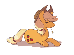 Size: 1280x957 | Tagged: safe, artist:wireddawn, applejack, earth pony, pony, g4, eyes closed, female, lying down, mare, prone, simple background, solo, straw in mouth, transparent background