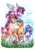 Size: 2896x4096 | Tagged: safe, artist:lupiarts, hitch trailblazer, izzy moonbow, pipp petals, sunny starscout, earth pony, pegasus, pony, unicorn, g5, ball, blaze (coat marking), chest fluff, cloven hooves, coat markings, facial markings, female, flying, grass, group, horn, hornball, looking at each other, male, mare, muscles, open mouth, pale belly, red eyes, red-eyed pipp, running, socks (coat markings), stallion, traditional art, wings